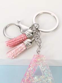 字母和流蘇墜飾鑰匙圈 - 粉色 - 查看 3