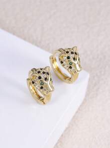 1對前衛水鑽豹紋裝飾圓耳環適合女士日常裝飾