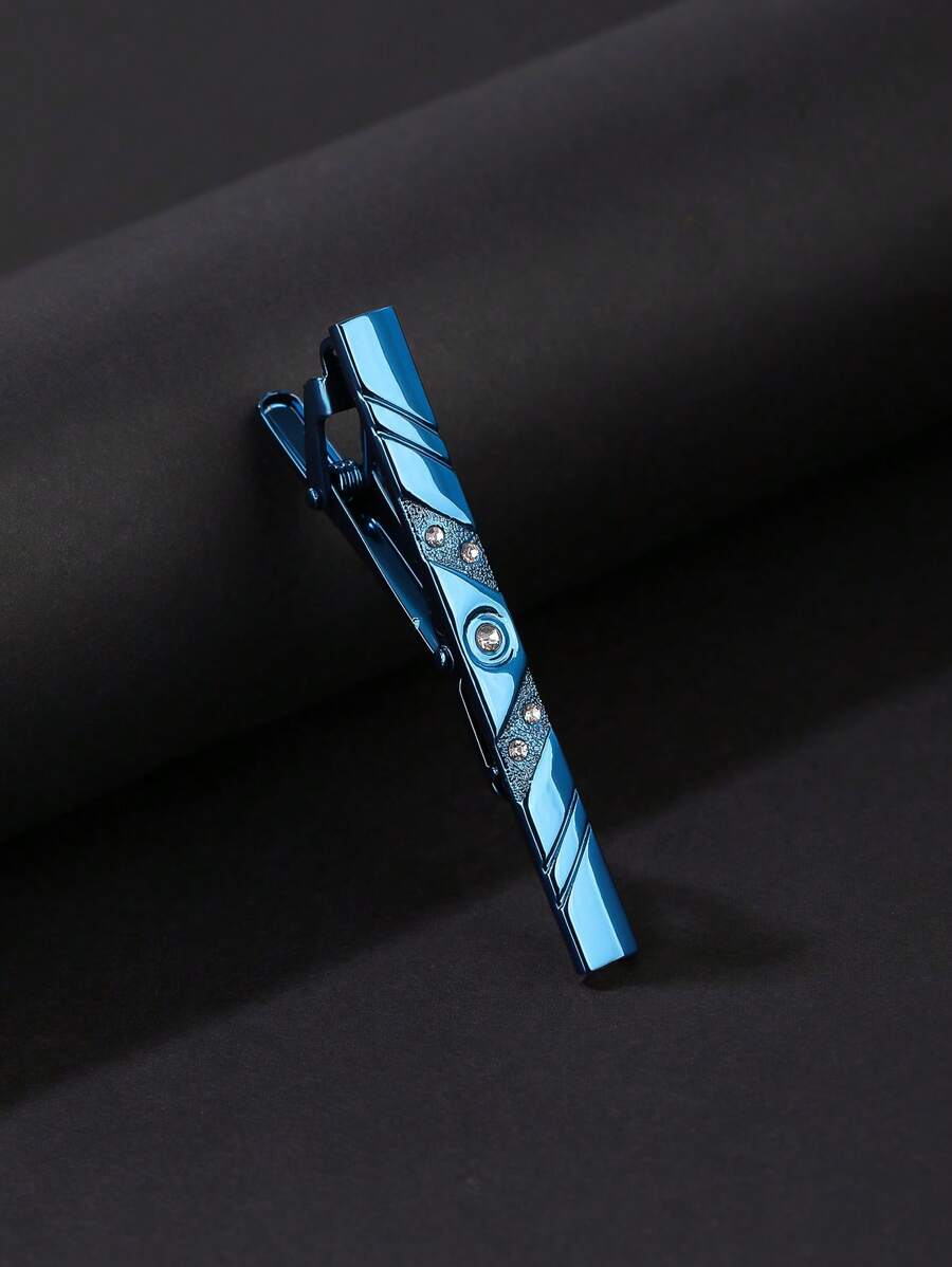 男士1入組黃銅鏤空鑽石鑲嵌經典領帶夾適用於商業,適用於首飾類禮品和派對 - 寶藍色 - 查看 1