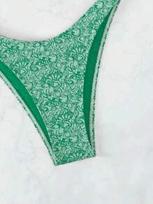 All Over Print Halter Triangle Bikini Set - Green - View 4