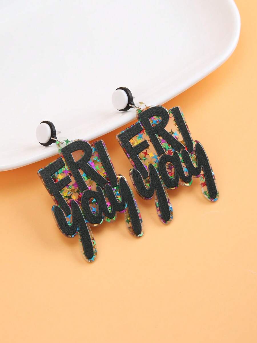 1pair Creative Resin FRIyay Decor Letter Drop Earrings For Women For Spring Summer Vacation Decoration - Multicolor - View 1