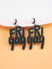 1pair Creative Resin FRIyay Decor Letter Drop Earrings For Women For Spring Summer Vacation Decoration - Multicolor - View 3