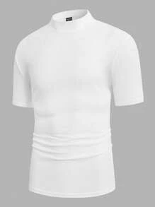 Manfinity BRENVOR Men T-Shirts Fit Crew Neck Drop Shoulder Short Sleeve Tee Basic Tee Simple Husband Summer Polyester - White - View 3