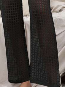 Hollow Out Crochet Flare Leg Pants - Black - View 3