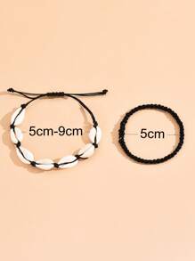 2入組天然貝殼和稻穗串手鍊,休閒海灘風格,大小和數量隨機 - 黑與白 - 查看 3