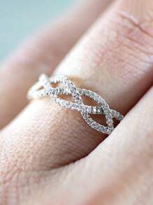 1入組魅力四射方晶鋯石裝飾圓環適合女士適合婚禮派對 - 銀色 - 查看 3