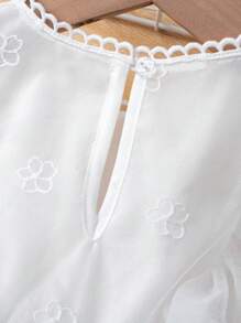 SHEIN Baby Girl Embroidery Ruffle Trim Mesh Overlay Dress - White - View 4