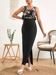 SHEIN Váy Bà bầu Chia Hoa Boho - màu đen - Xem 4