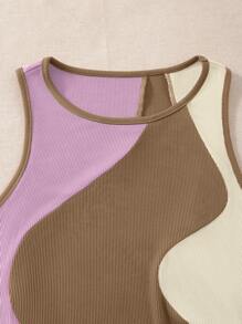 SHEIN Unity Đầm Dây kéo Xù Gân đan Khối Màu Giải trí - Nhiều màu - Xem 4