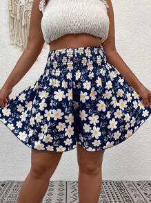 SHEIN SunnyBelle Shorts de pierna ancha con estampado floral - Azul Marino - Ver 1