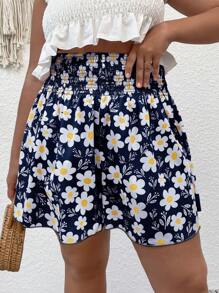SHEIN SunnyBelle Shorts de pierna ancha con estampado floral - Azul Marino - Ver 4