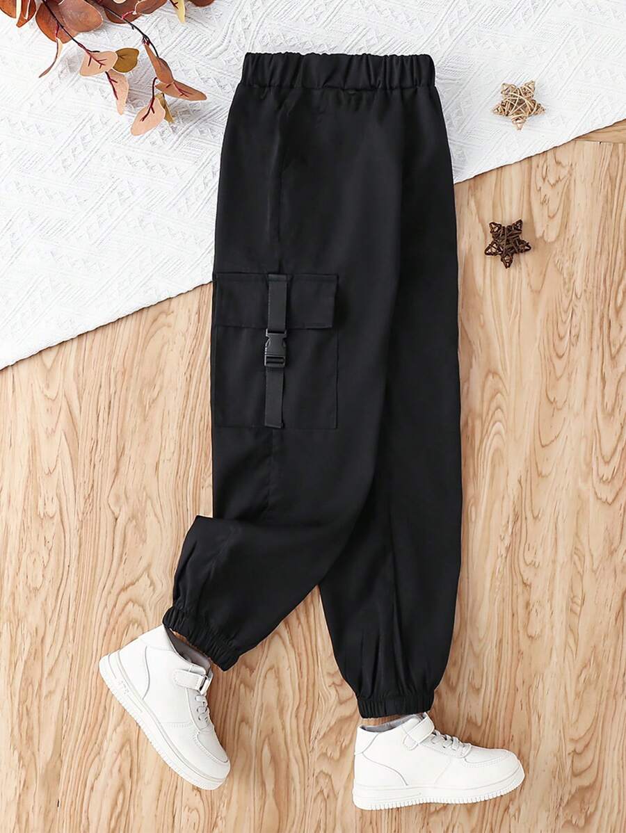 SHEIN 少年男童翻蓋口袋扣細節工裝褲