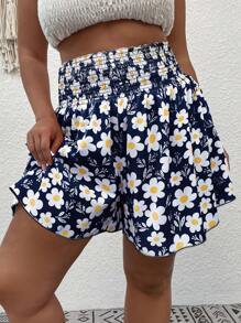 SHEIN SunnyBelle Shorts de pierna ancha con estampado floral - Azul Marino - Ver 5