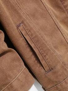 Manfinity Homme Men Plus Cotton Flap Pocket Denim Jacket Without Hoodie - Brown - View 4