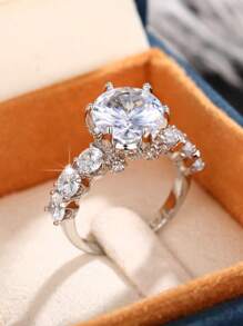 1 pieza Anillo atractivo zirconia cúbica para mujeres para boda fiesta - Plateado - Ver 1