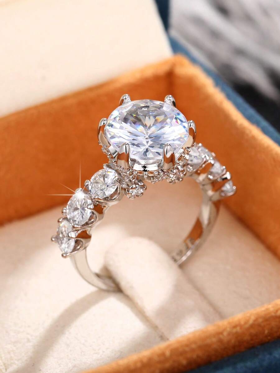 1 pieza Anillo atractivo zirconia cúbica para mujeres para boda fiesta - Plateado - Ver 1