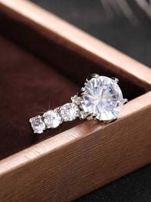 1 pieza Anillo atractivo zirconia cúbica para mujeres para boda fiesta - Plateado - Ver 3