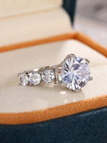 1 pieza Anillo atractivo zirconia cúbica para mujeres para boda fiesta - Plateado - Ver 4