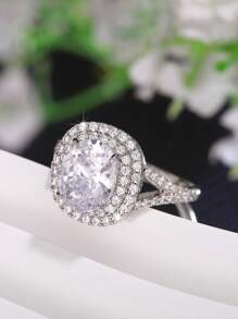 1 Chiếc Nhẫn Trang Trí Đính Đá Cubic Zirconia Quyến Rũ Cho Nữ Cho Tiệc Cưới - Bạc - Xem 5