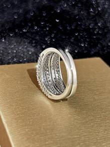 Vanel 1pair Luxury Cubic Zirconia Ring Set, 6-Prong Setting Round Rhinestone Ring For Women, Dating Gift - Silver - View 3