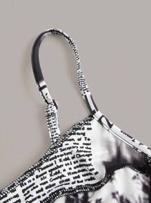 SHEIN EZwear 報紙印花不對稱下擺吊帶上衣 - 黑與白 - 查看 3