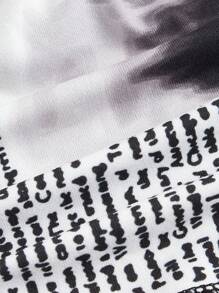 SHEIN EZwear 報紙印花不對稱下擺吊帶上衣 - 黑與白 - 查看 4