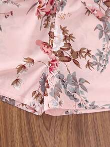 小女童印花挖肩荷葉邊連身短褲 - 粉色 - 查看 5