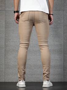 Manfinity Homme Men Cotton Ripped Frayed Skinny Jeans - Khaki - View 2