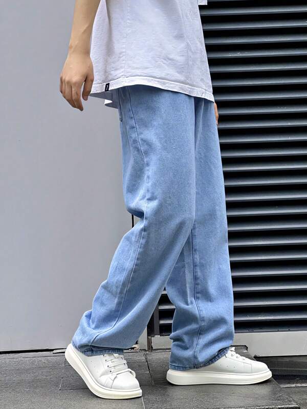 Claim Dot Men's Loose Straight Leg Jeans With Slant Pockets