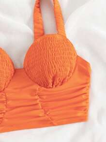 Ruched Push Up Bikini Set Summer Beach - Orange - View 6
