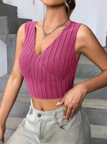 SHEIN EZwear 交疊領短款背心 - 粉色 - 查看 5