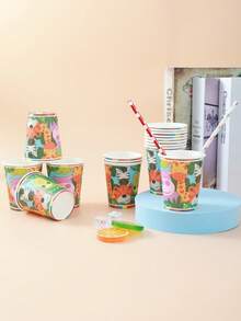 10入組卡通動物印花一次性杯子 - 彩色 - 查看 5