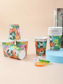 10入組卡通動物印花一次性杯子 - 彩色 - 查看 8