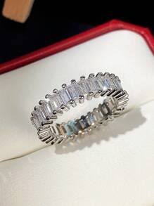 1入組魅力四射方晶鋯石裝飾圓環適合女士適合婚禮派對 - 銀色 - 查看 5