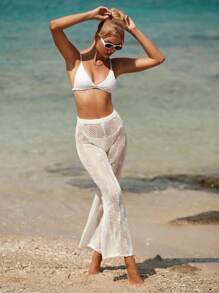 Hollow Out Crochet Cover Up Pants - White - View 6