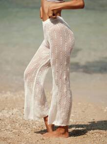 Hollow Out Crochet Cover Up Pants - White - View 7