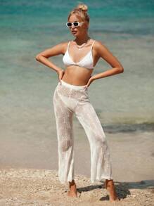 Hollow Out Crochet Cover Up Pants - White - View 8