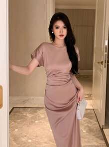 DAZY Đầm suông tay cánh dơi nhún bèo sang trọng Đầm suông - Bụi hồng - Xem 3