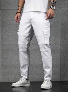 Manfinity LEGND Nam Quần Cargo Bông Túi nắp bên cạnh - trắng - Xem 5