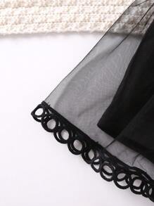 Quần short bé gái Tương phản ren Tương phản Mesh Thắt nút màu trơn Dễ thương - màu đen - Xem 4