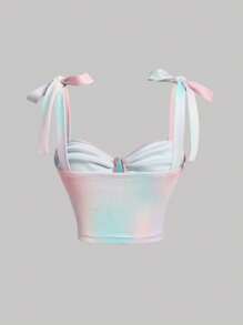 SHEIN MOD 渐变色系带肩部褶饰紧身胸衣宽肩带束身衣结构上衣