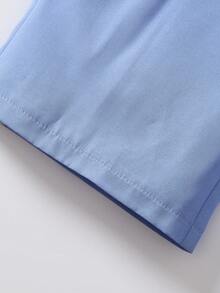 SHEIN 小女童前紐扣襯衫和闊腿吊帶連體褲 - 藍色 - 查看 7