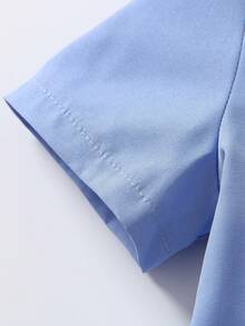 SHEIN 小女童前紐扣襯衫和闊腿吊帶連體褲 - 藍色 - 查看 8