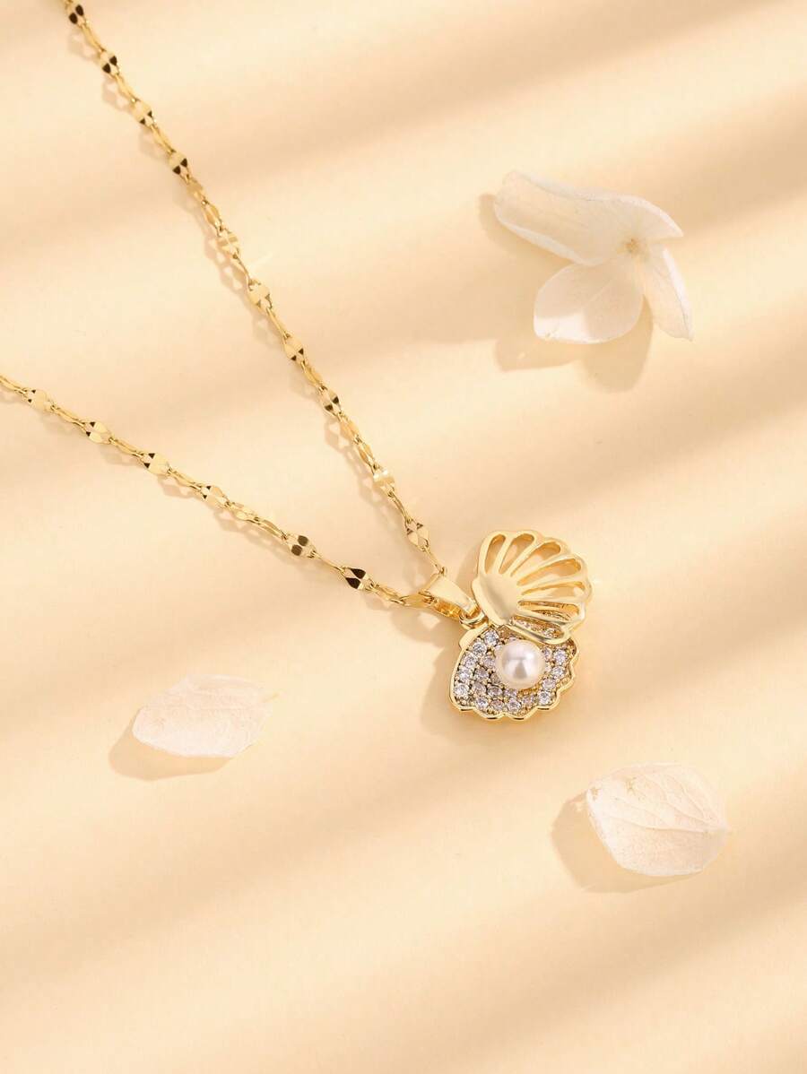 1 Vỏ Thời Trang Ngọc Trai Giả Mở Vòng Cổ Nữ Thiết Kế Độc Đáo Phụ Kiện Dây Chuyền Xương Đòn - Vàng - Xem 1