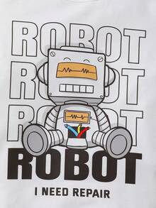 SHEIN Toddler Boys Letter & Cartoon Graphic Tee - White - View 5