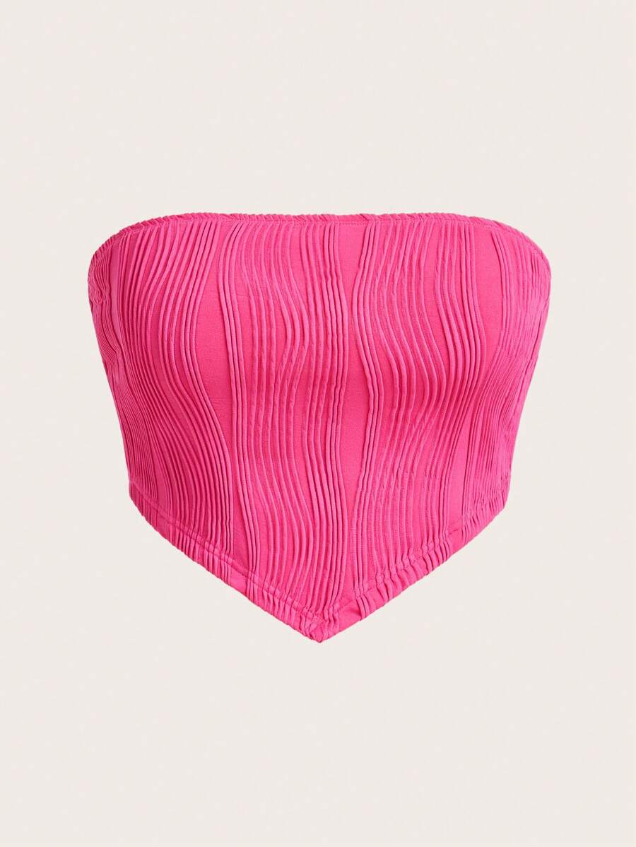 SHEIN EZwear 大碼手帕下擺抹胸上衣 - 玫紅色 - 查看 1