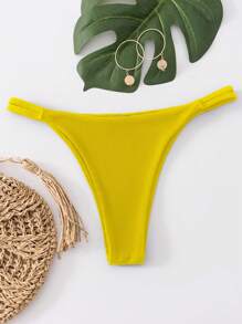 素色條紋針織泳衣下裝 - 黃色 - 查看 5