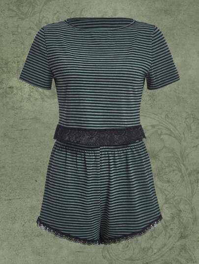 Fairycore Striped Contrast Lace Lounge Set
