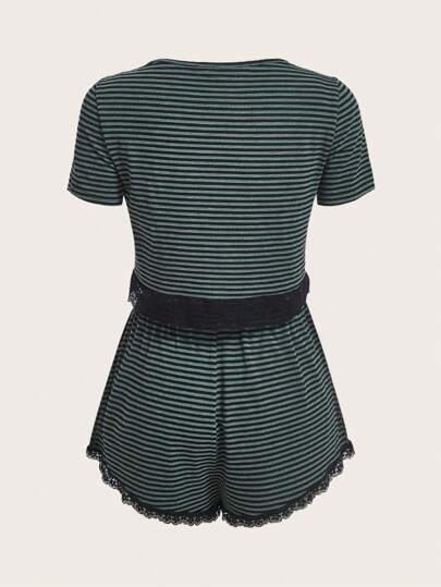 Fairycore Striped Contrast Lace Lounge Set