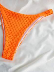 SHEIN Solid Ribbed Knit Bikini Set For Summer Beach - Orange - View 3